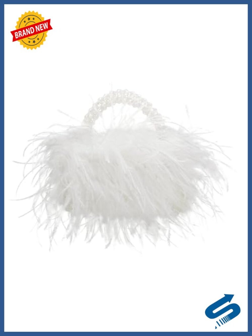 Handmade Ostrich Feather Beaded Clutch Evening Bag